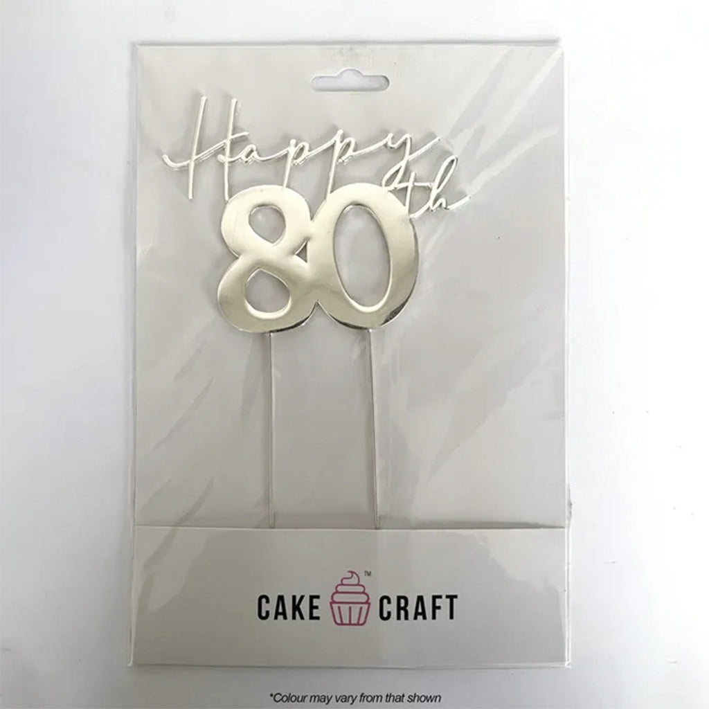 Cake Craft Metal Cake Topper Happy 80th Silver Lloyd Holt Packaging