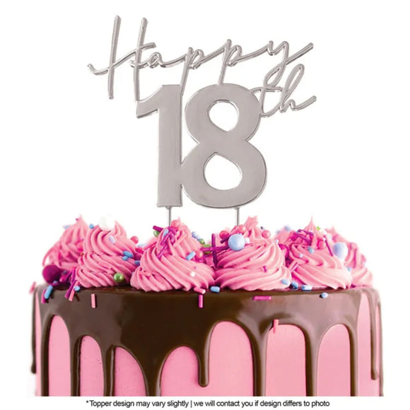 Cake Craft Metal Cake Topper Happy 18th Silver