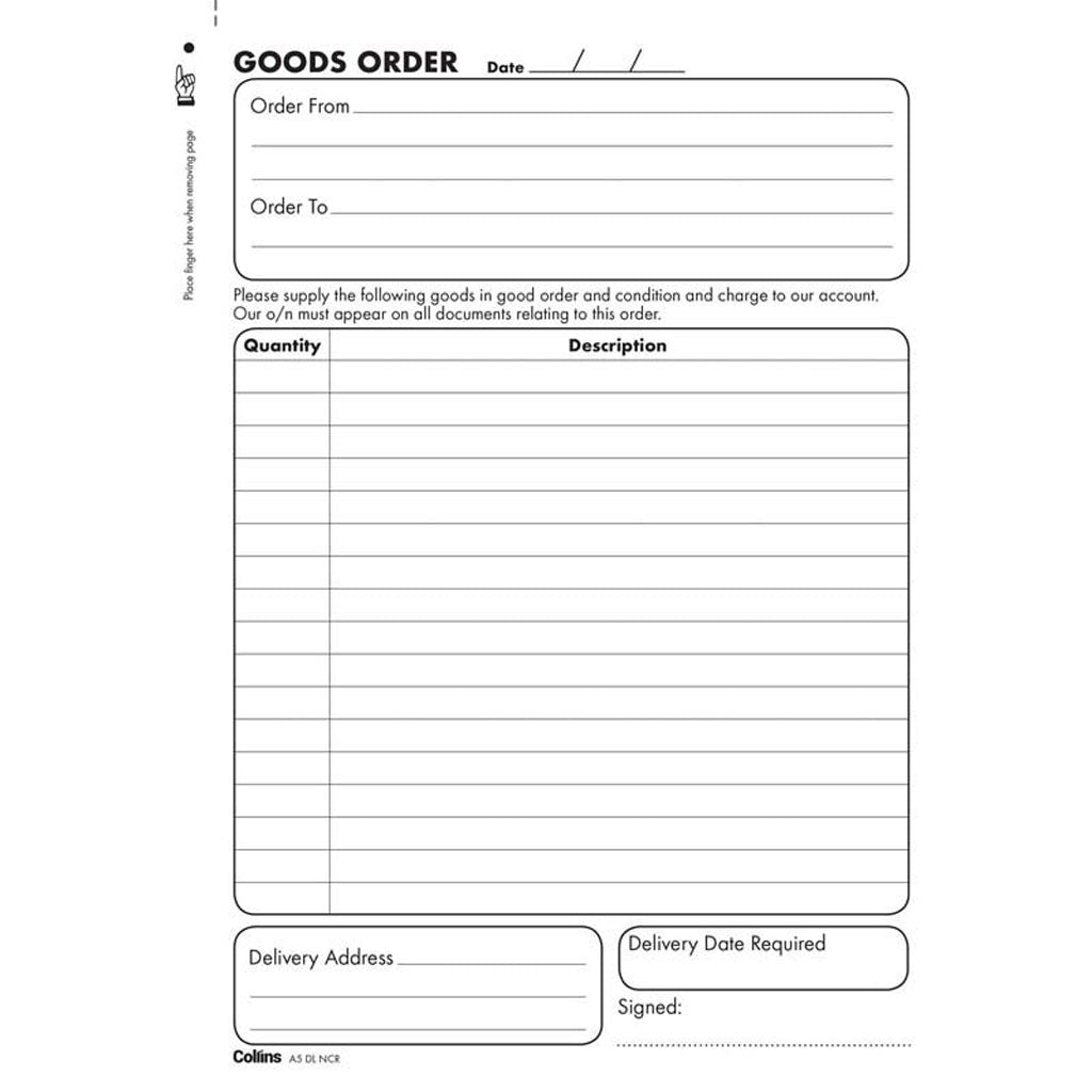Collins Goods Order Book A5DL Duplicate No Carbon Required
