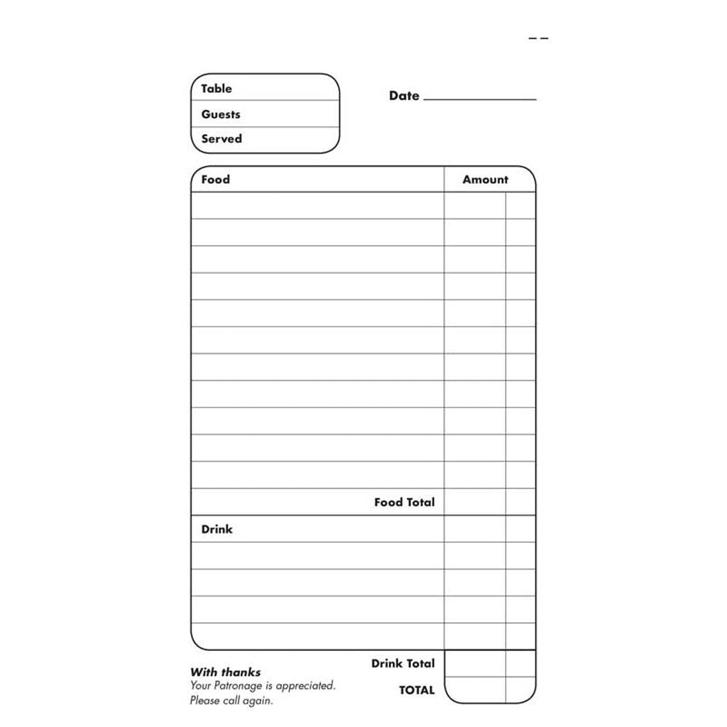 Collins Restaurant Triplicate Food & Drink Book 50 Leaf
