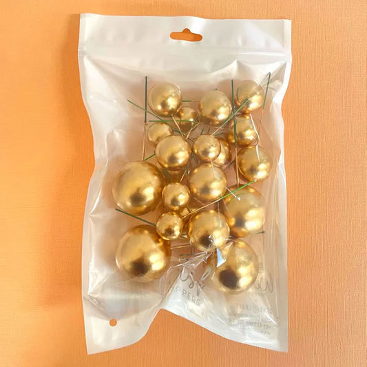 Deco Foam Ball Cake Topper Set | Gold | 20/Piece