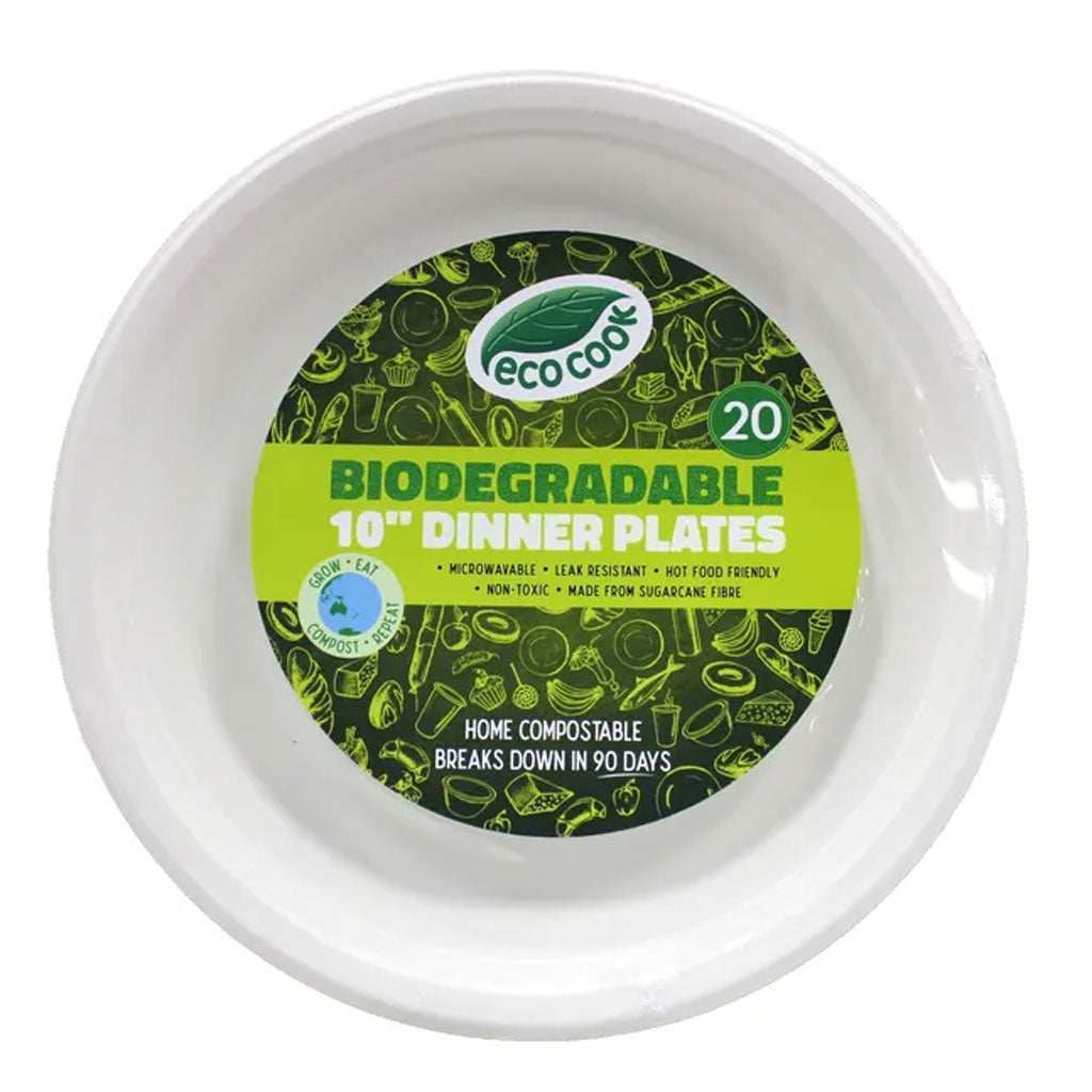 EcoCook Biodegradable Dinner Plates 10" | 20/Pack