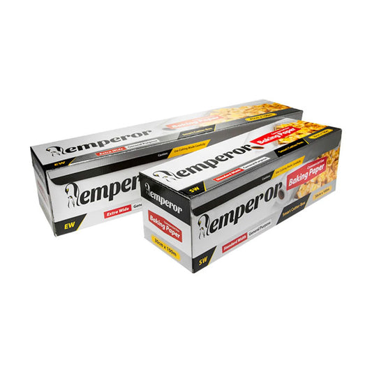 Two boxes of Emperor baking paper on a white background