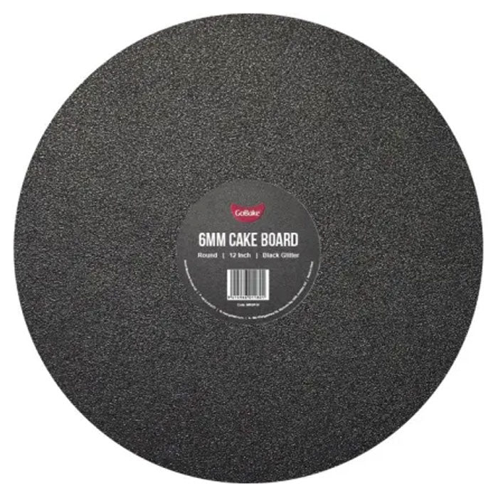 Cake Board Round Glitter Black 12 Inch | 6mm Thick Masonite