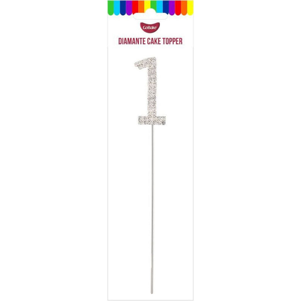 GoBake Silver Diamante #1 Topper 4.5cm