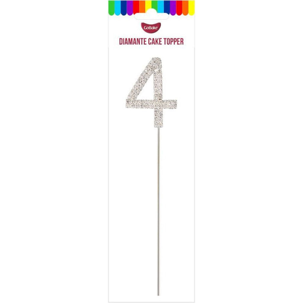 GoBake Silver Diamante #4 Topper 4.5cm