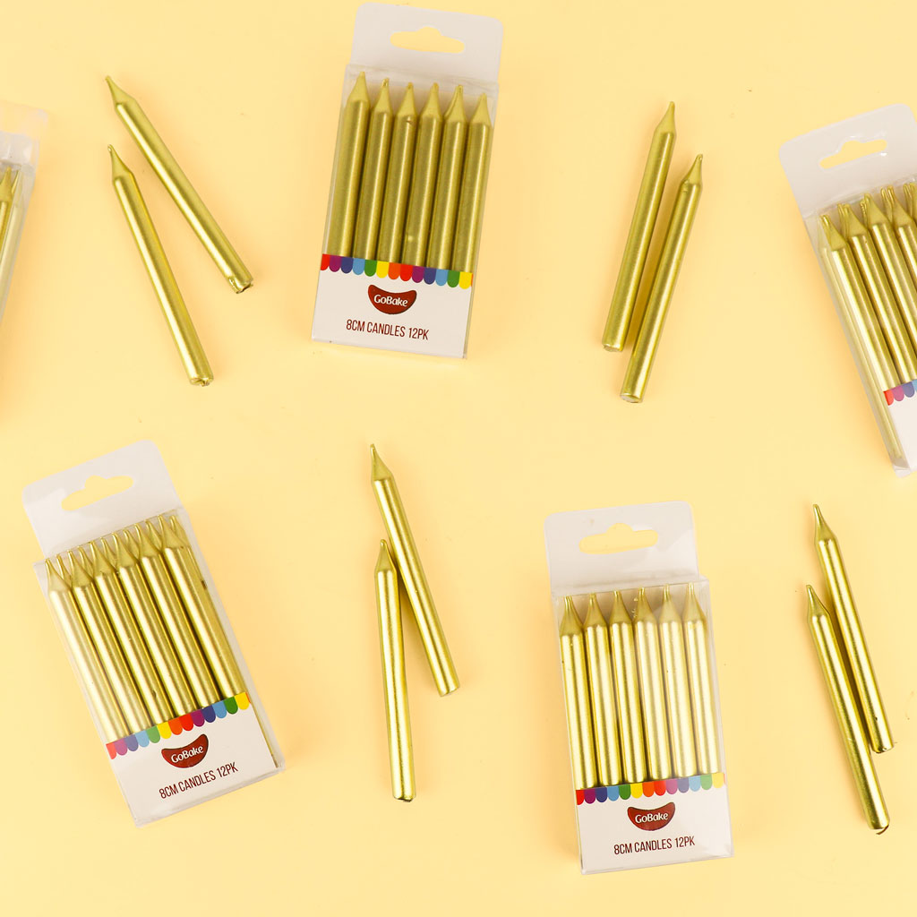 GoBake Candles Metallic Gold 8cm 12/Pack