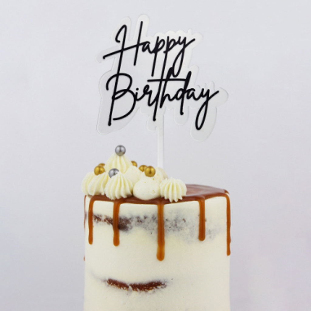 GoBake Small Acrylic Topper Happy Birthday Elegant Black