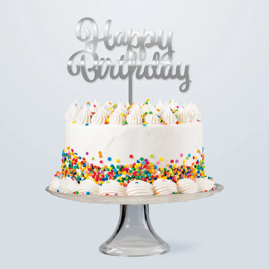 GoBake Acrylic Happy Birthday Cake Topper - Silver