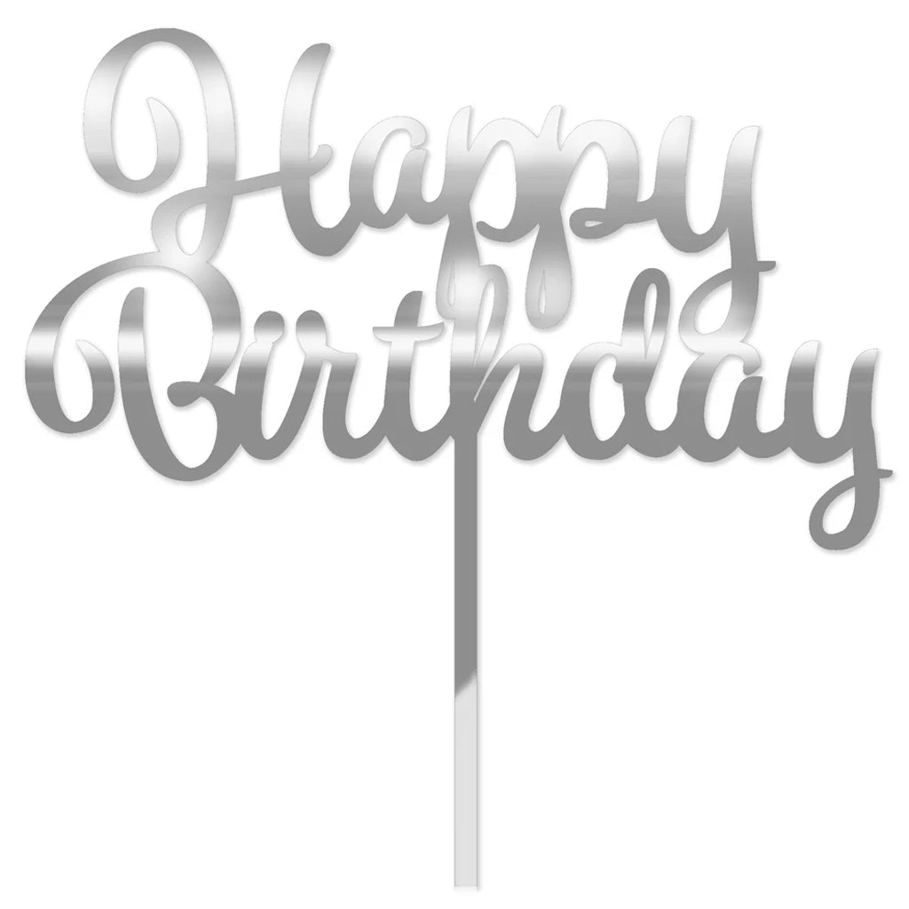 GoBake Acrylic Happy Birthday Cake Topper - Silver