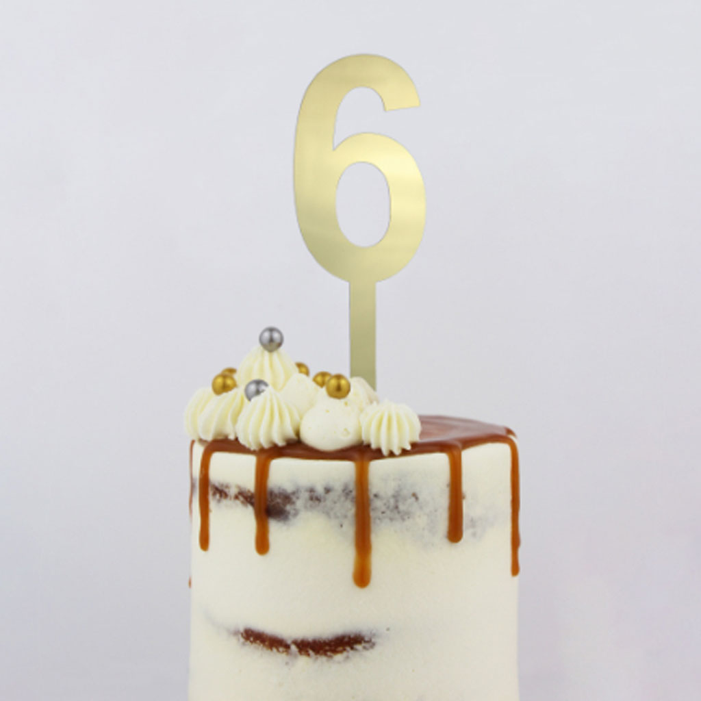 GoBake Large Mirror Number Topper #6 Gold