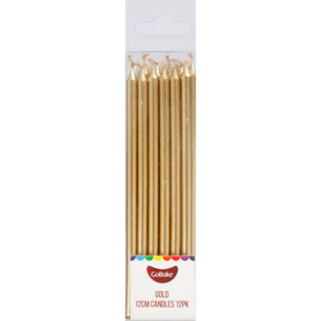 GoBake Long Candles Metallic Gold 12cm 12/Pack