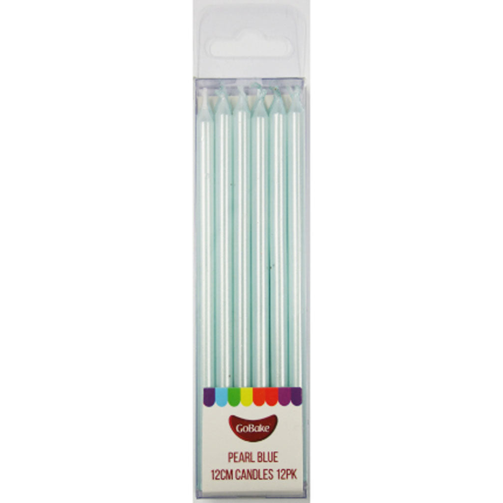 GoBake Long Candles Pearl Blue 12cm 12/Pack