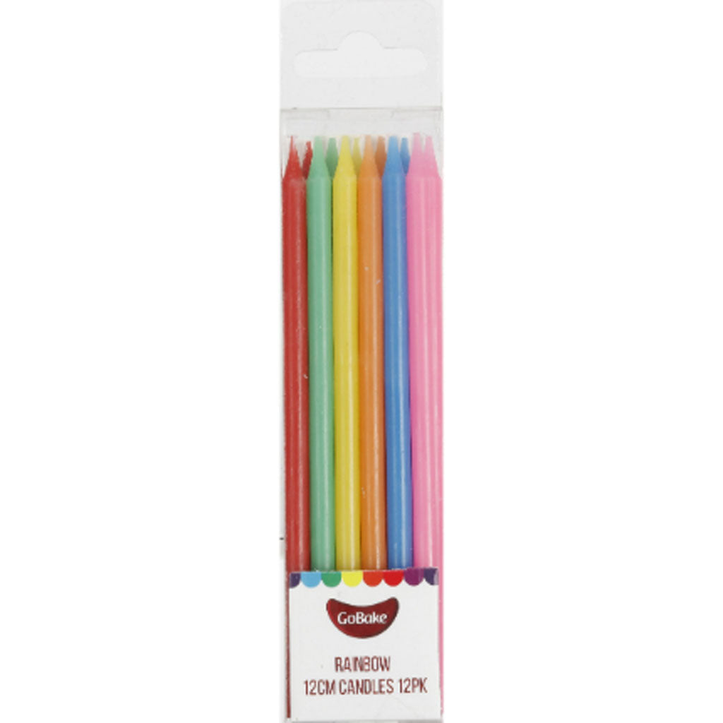 GoBake Long Candles Rainbow 12cm 12/Pack