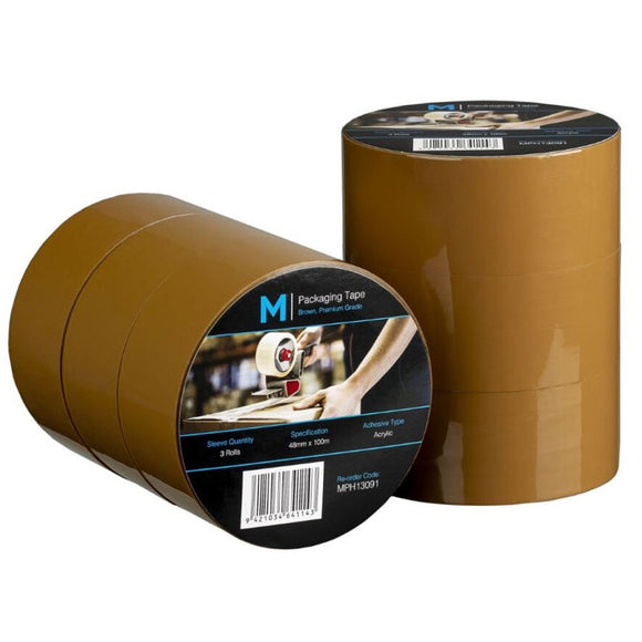 M Premium Packaging Tape Brown 48mm x 100m 3/Pack