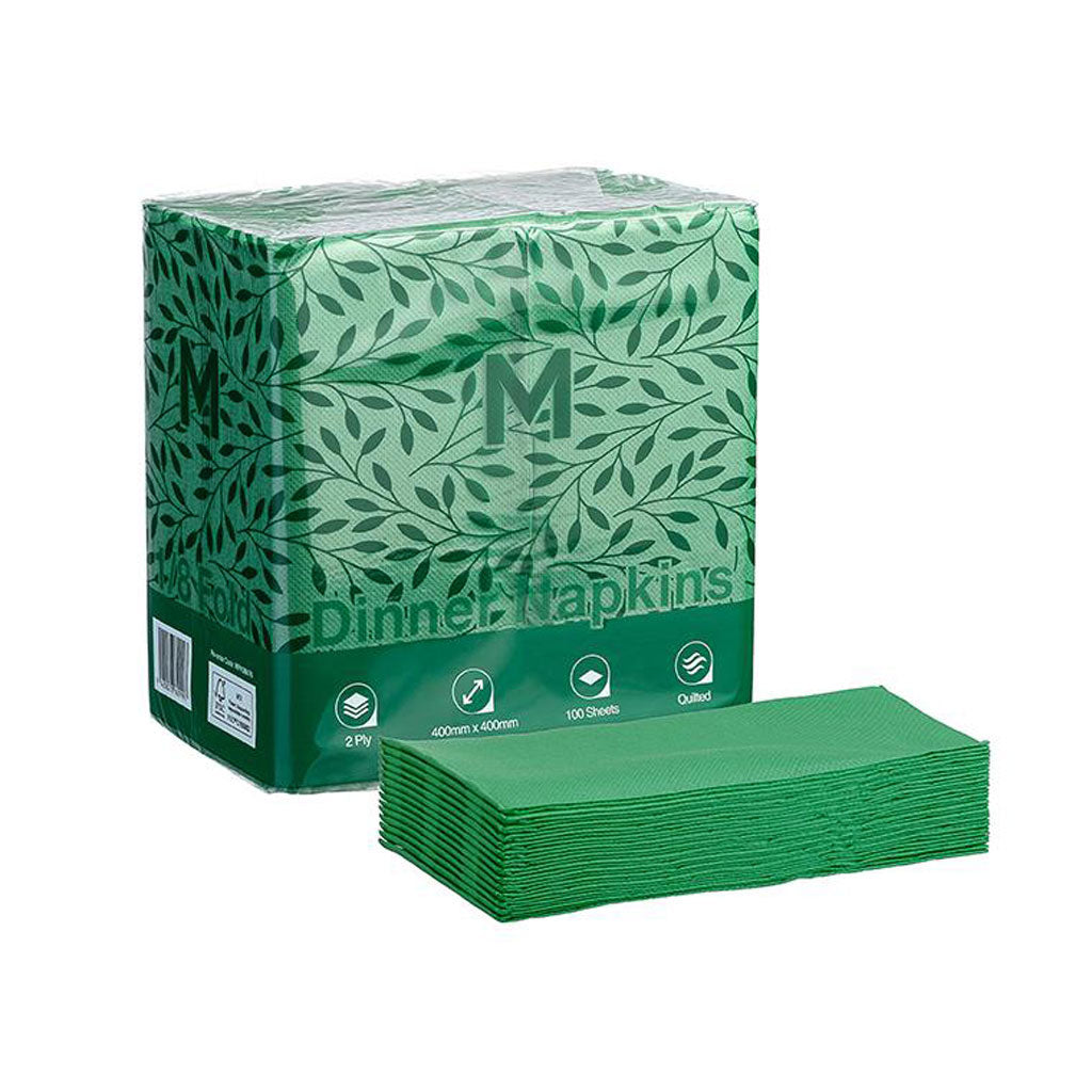 M Quilted Dinner Napkins 2 Ply 1/8 Fold Green | 100/Pack