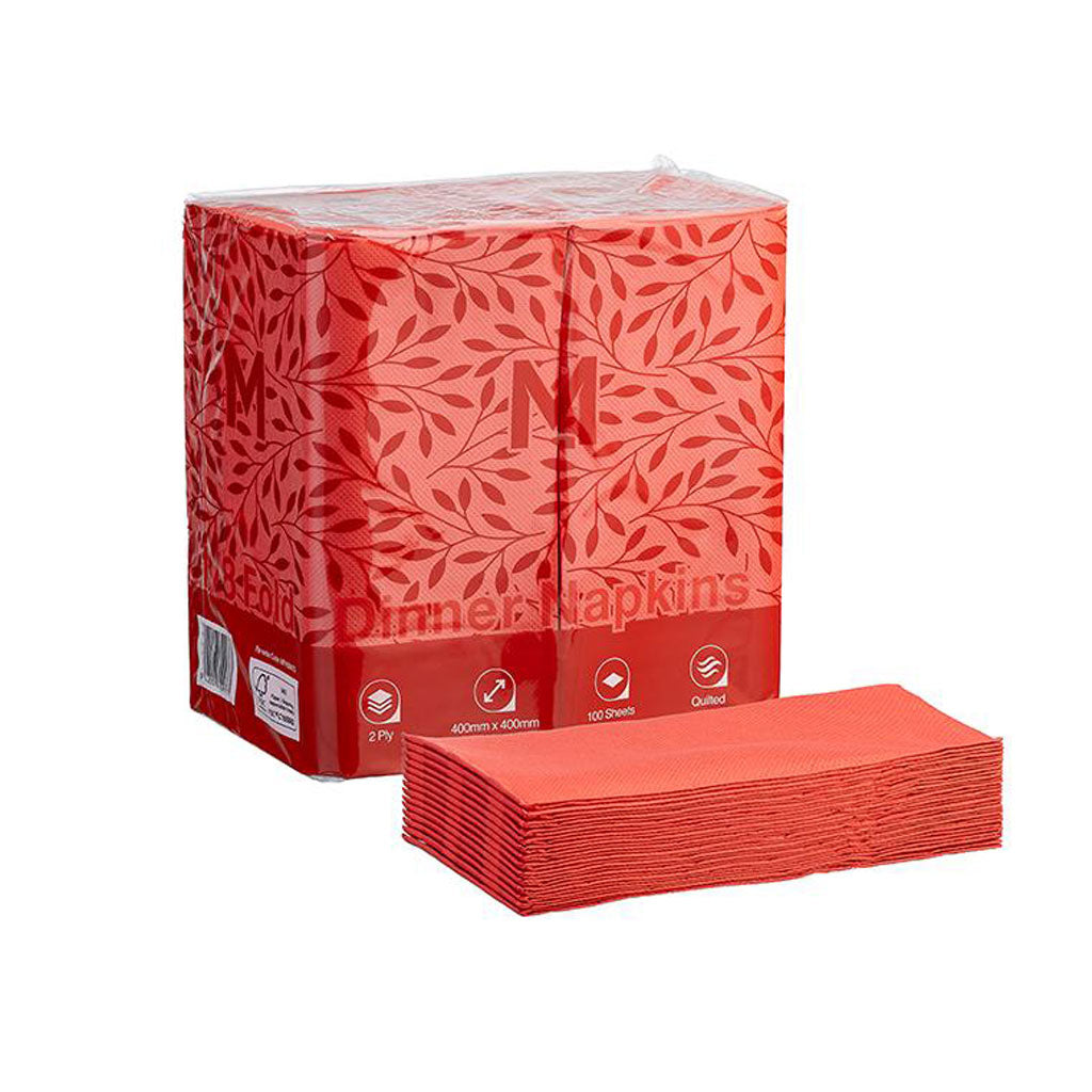 M Quilted Dinner Napkins 2 Ply 1/8 Fold Red | 100/Pack