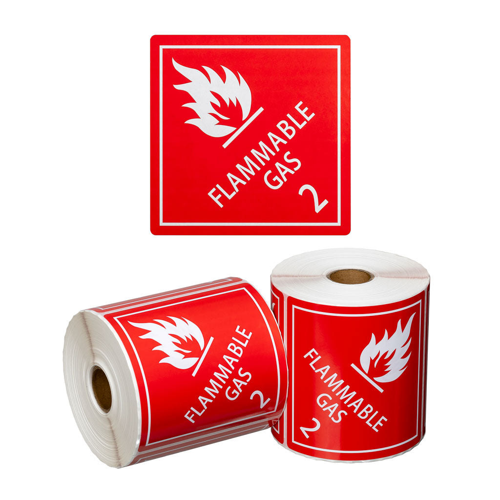 Flammable Gas 2 Handling Labels Red/White 99x99mm | 500/Roll