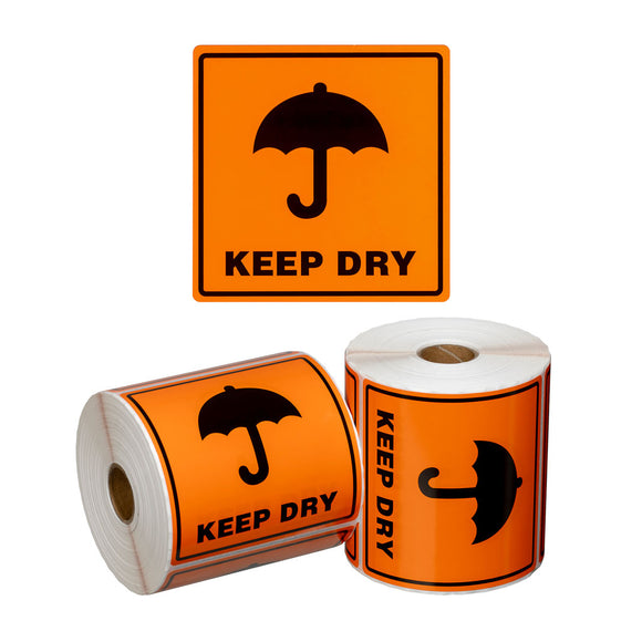 Keep Dry Handling Labels Orange/Black 99x99mm | 500/Roll