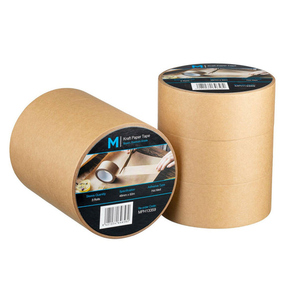 M Kraft Paper Packaging Tape Brown 48mm x 50m | 3/Pack