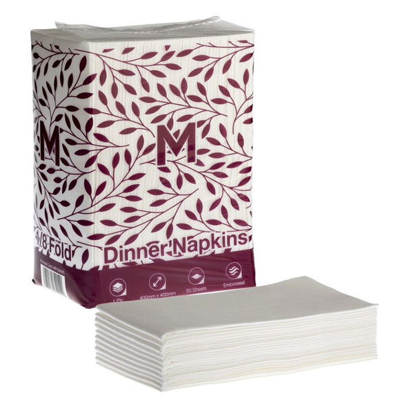 M Linen Look Dinner Napkins 1Ply 1/8 Fold White | 50/Pack