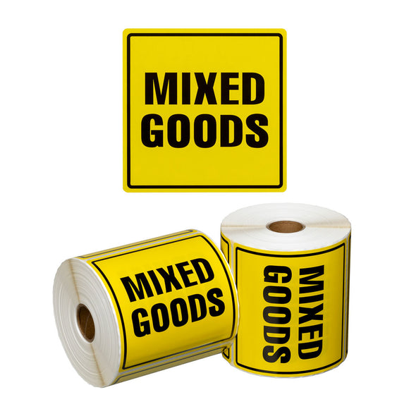 Mixed Goods Handling Labels Yellow/Black 99x99mm | 500/Roll
