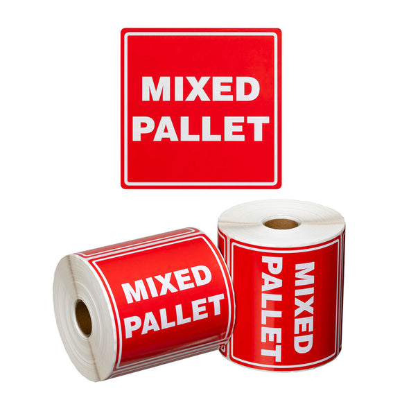 Mixed Pallet Handling Labels Red/White 99x99mm | 500/Roll