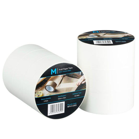 M Kraft Paper Packaging Tape White 48mm x 50m | 3/Pack