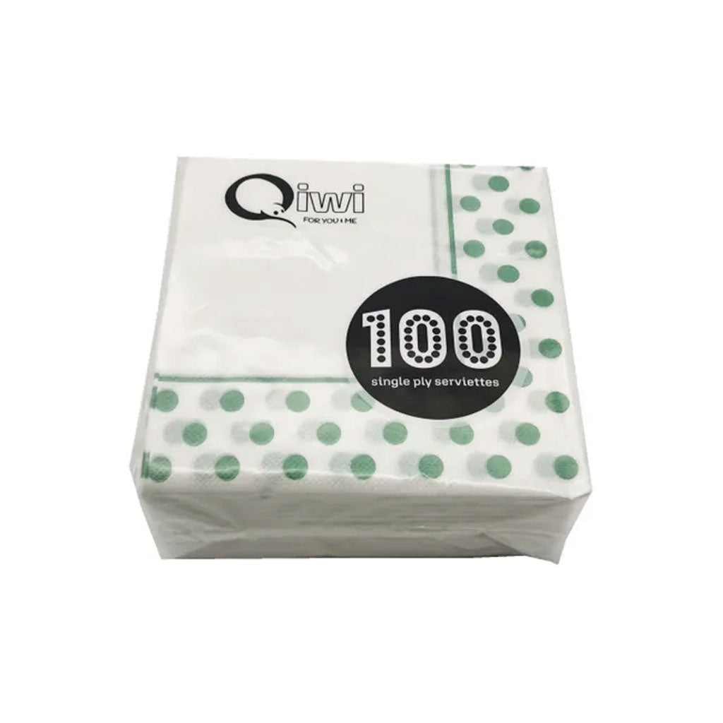 Qiwi Green Polka Dot 1 Ply Lunch Serviettes | 100/Pack