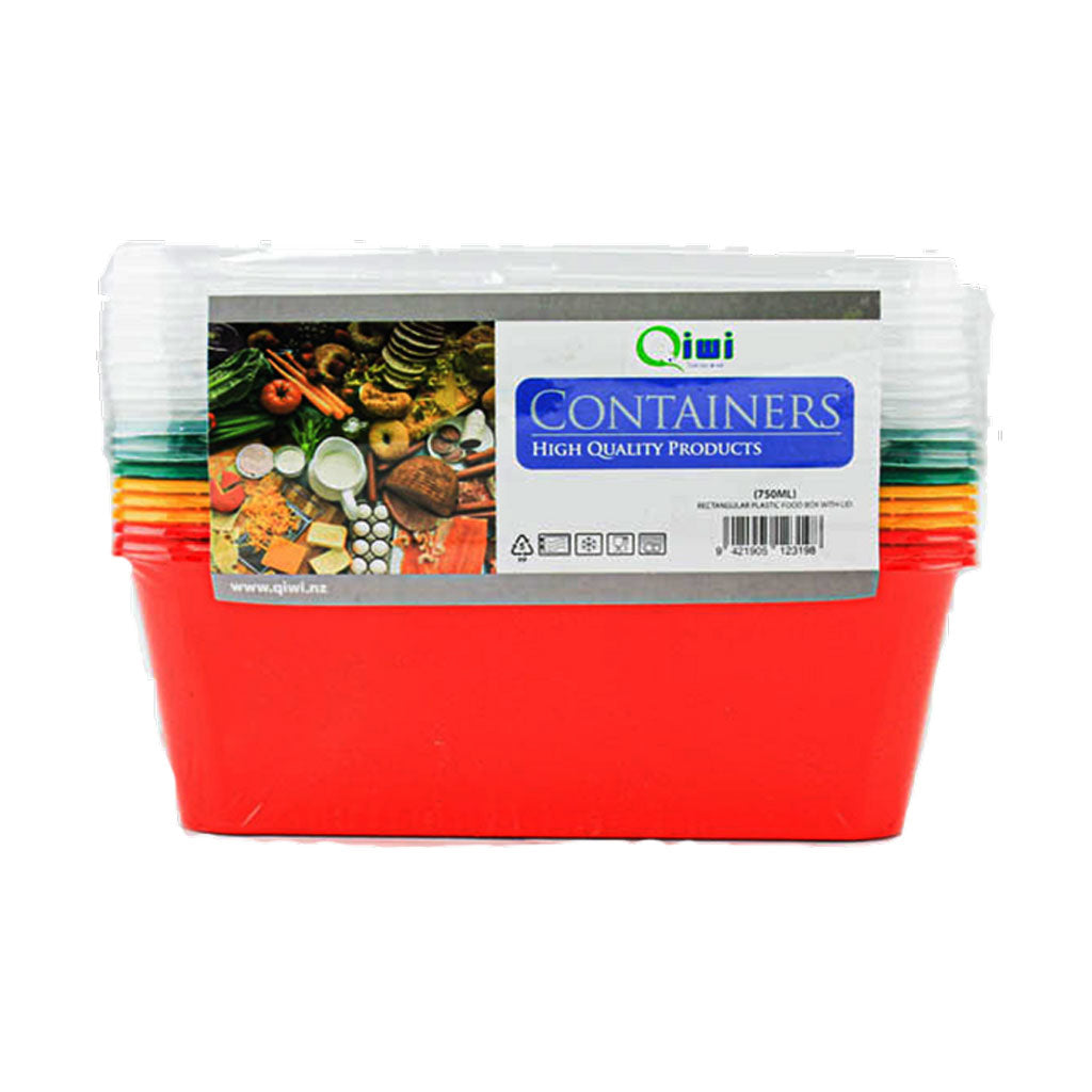 Qiwi Plastic Rectangle Container & Lid Sets 750ml | 10 Sets/Pack