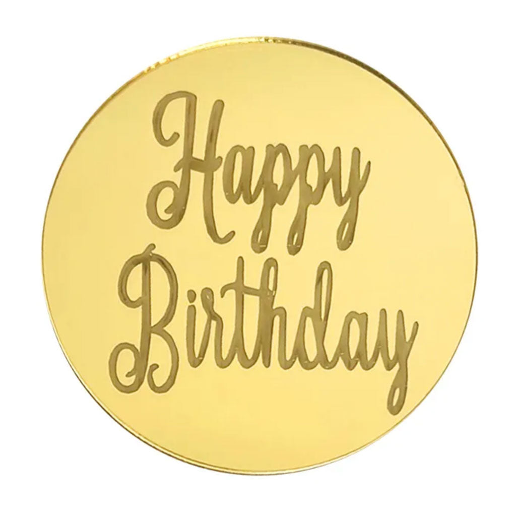 Happy Birthday Round Gold Mirror Topper 5cm
