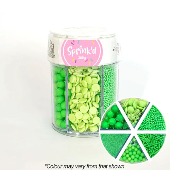 Sprink'd 6 Cavity Jar Assorted Sprinkles Green 200g | BB 03/24