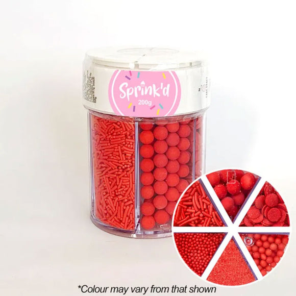 Sprink'd 6 Cavity Jar Assorted Sprinkles Red 200g | BB 03/24