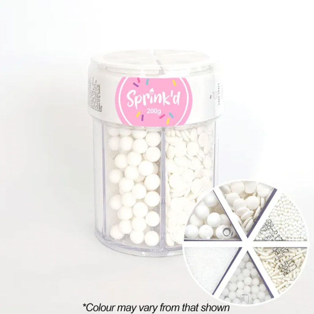 Sprink'd 6 Cavity Jar Assorted Sprinkles White 200g | BB 08/26