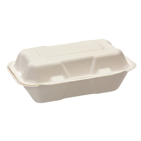 Sugarcane Rectangle Meal Clamshell 250x160x80mm (900ml) 50/Pack