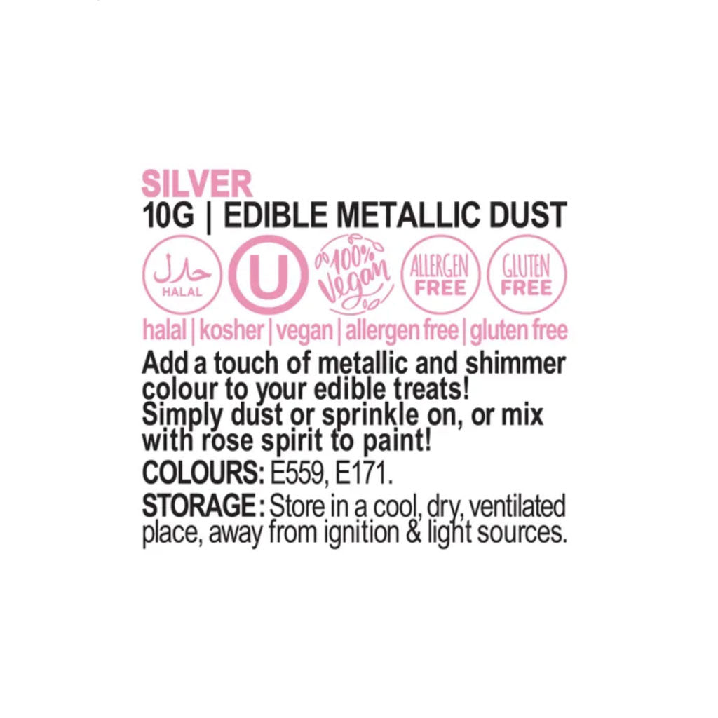 Vivid Edible Metallic Lustre Dust | Silver | 10g
