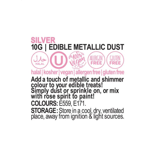 Vivid Edible Metallic Lustre Dust | Silver | 10g
