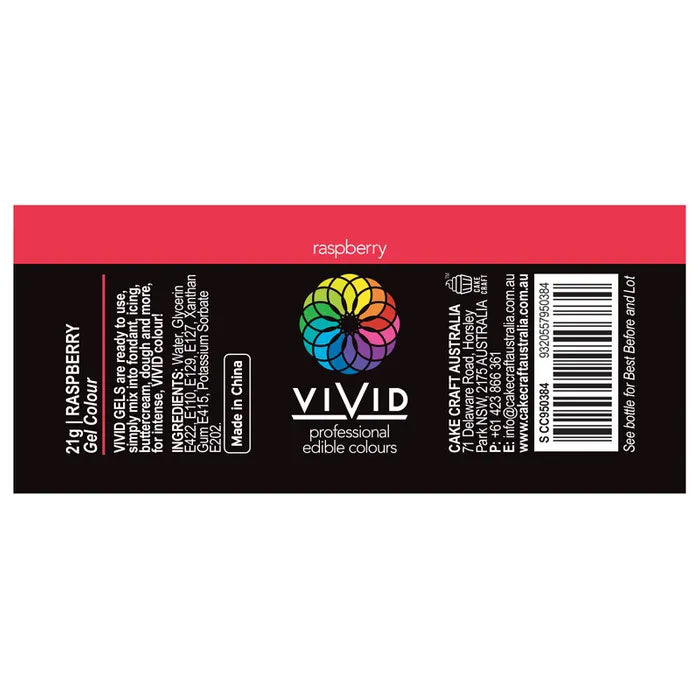 nutritional label for vivid raspberry gel food colouring