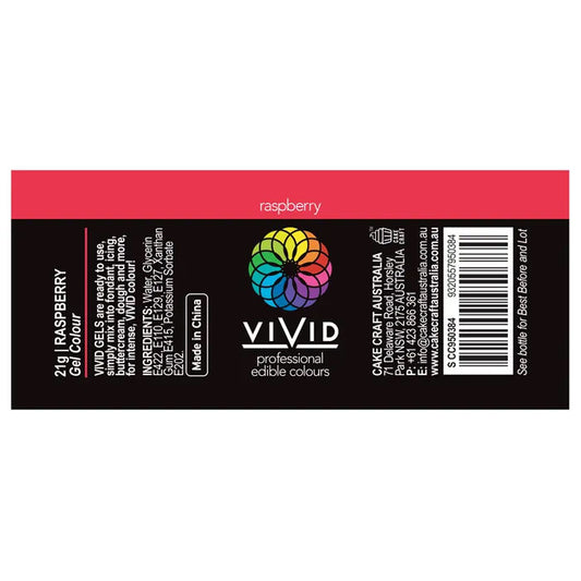 nutritional label for vivid raspberry gel food colouring