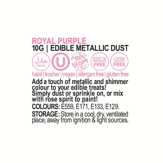 nutritional information label for metallic purple edible lustre dust