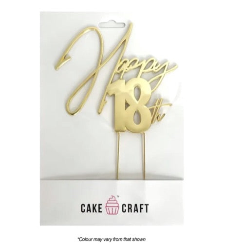 Cake Craft Happy 18th Metal Cake Topper Gold 12cm – Lloyd Holt Packaging