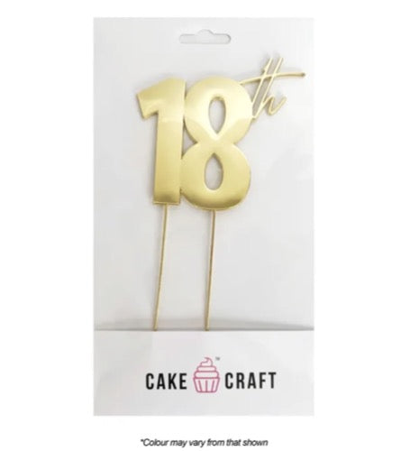 Cake Craft 18th Metal Cake Topper Gold 9cm