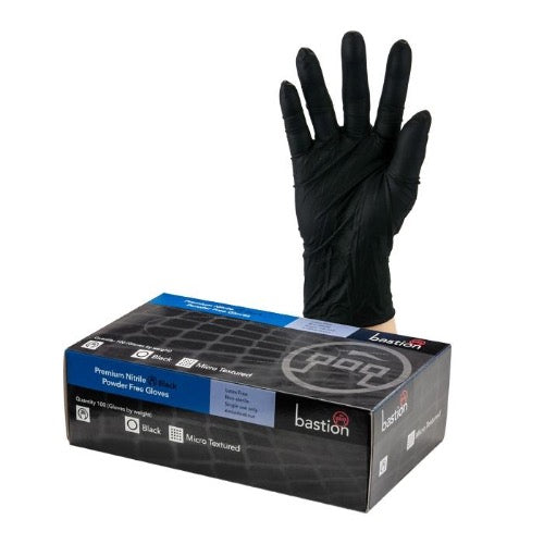 Bastion Premium Nitrile Black Powder Free Gloves Large 100/Pack