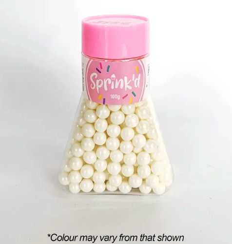 Sprink’d Ivory Shiny Sugar Balls 8mm Sprinkles 100g