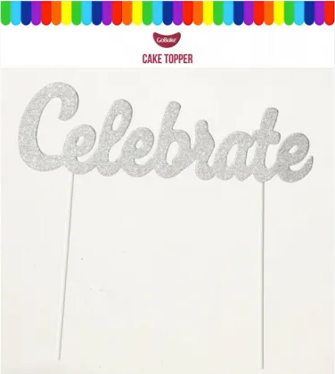 GoBake Celebrate Silver Paper Cake Topper
