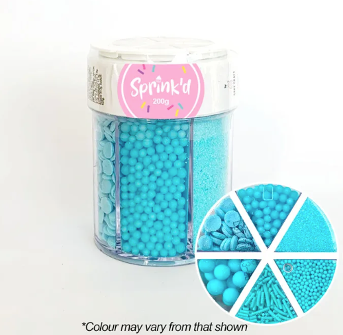 Sprink'd Pastel Blue 6 Cavity Jar Assorted Sprinkles 200g (Sequins, Jimmies, Sanding Sugar, Sugar Balls)