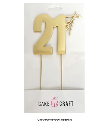 Cake Craft 21st Metal Cake Topper Gold 9cm