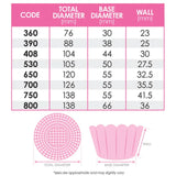 size chart for range of baking cups available