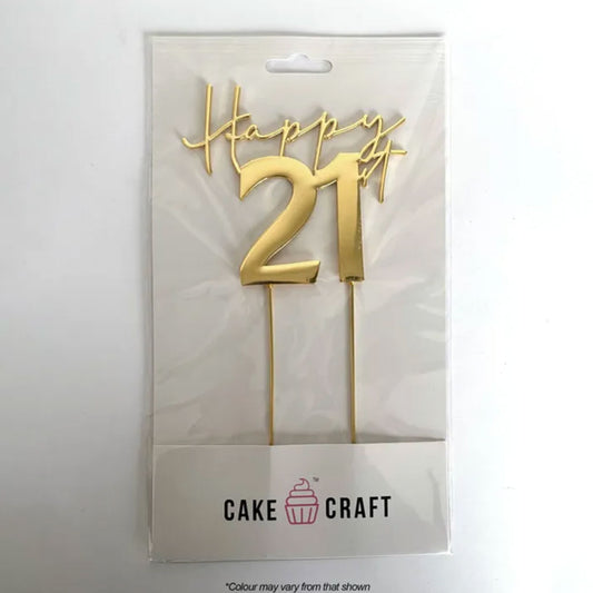 Cake Craft Happy 21st Metal Cake Topper in packaging