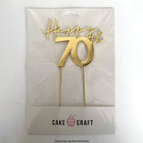 Cake Craft Happy 70th Gold Metal Cake Topper in packaging